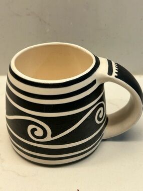 Vintage Pottery Mug with Southwest Swirl Design. 3 inches tall